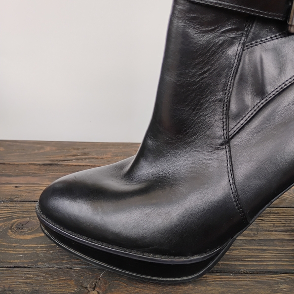 Arturo Chiang Primo Ankle Boots Size 8M Platform Black Leather Buckle Belt ZipUp - Picture 5 of 16